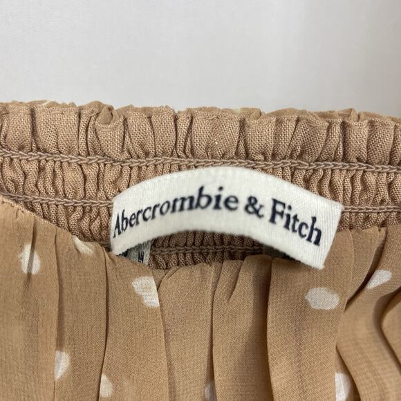 Abercrombie & Fitch Size XL Tan White Polka Dot Mini Baby Doll Dress Puff Sleeve - Picture 5 of 7